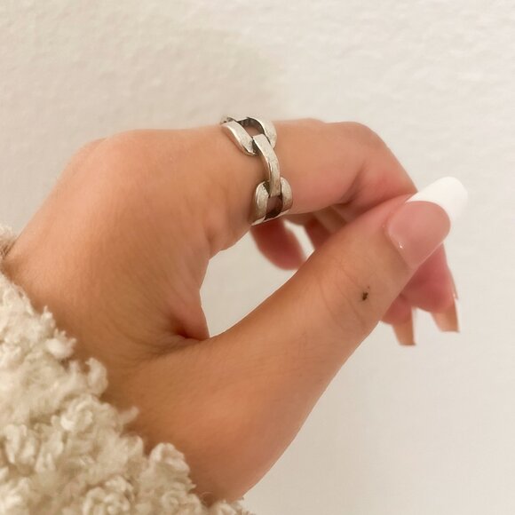 925 Sterling Silver Chain Link Ring Minimalist Link Ring Buckle Ring - Picture 7 of 9